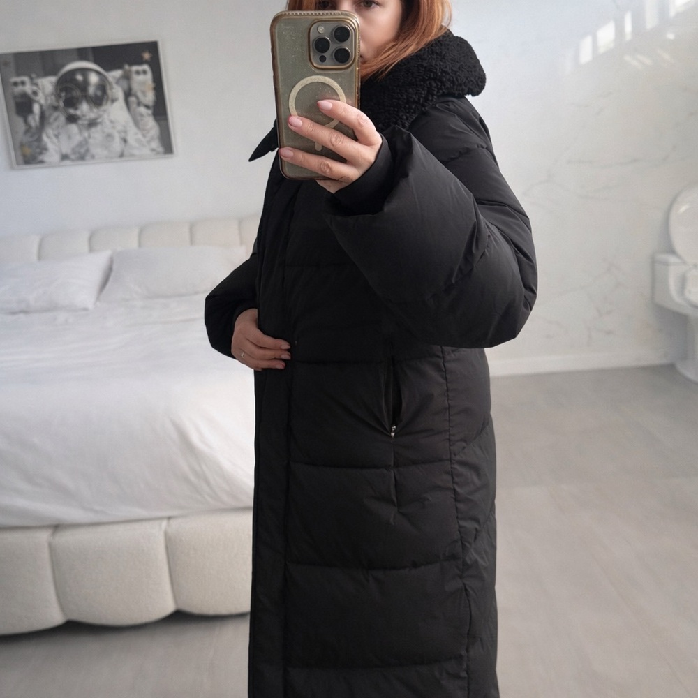 Mango Black Long Puffer Jacket